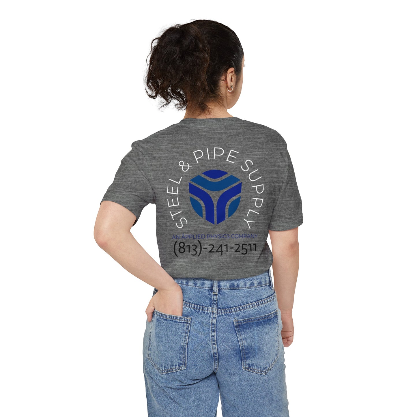 Steel and Pipe Supply Unisex Pocket T-shirt- White Text