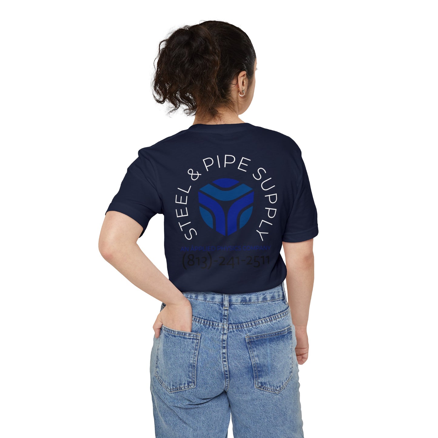 Steel and Pipe Supply Unisex Pocket T-shirt- White Text