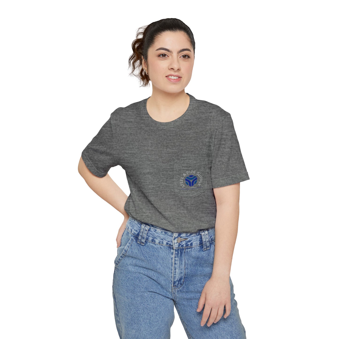 Steel and Pipe Supply Unisex Pocket T-shirt- White Text