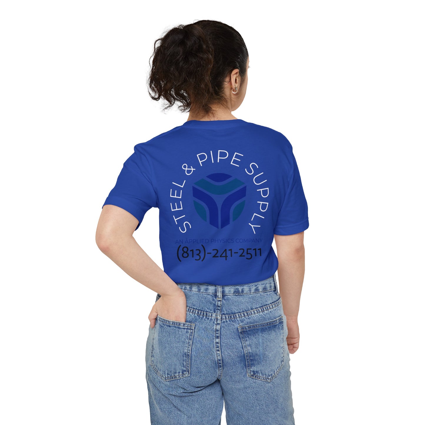 Steel and Pipe Supply Unisex Pocket T-shirt- White Text