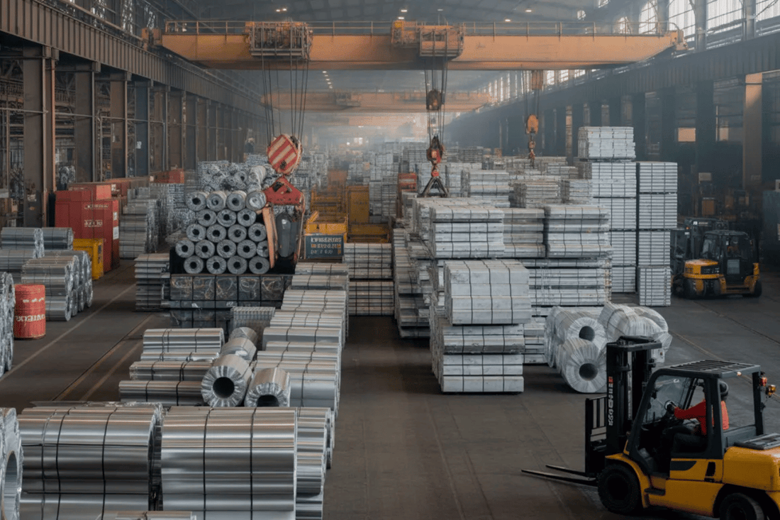 wholesale and retail steel pricing — on the left, a large steel manufacturing warehouse